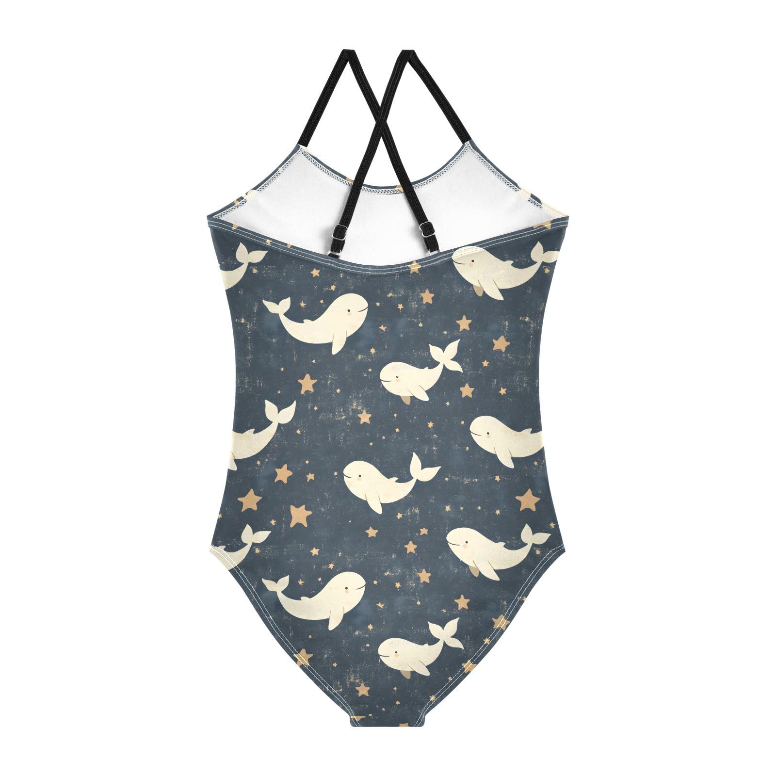 ALAZA Whale Fish Star White Blue Girls Swimsuit Bathing Suit Beach Swimwear One Piece 4T