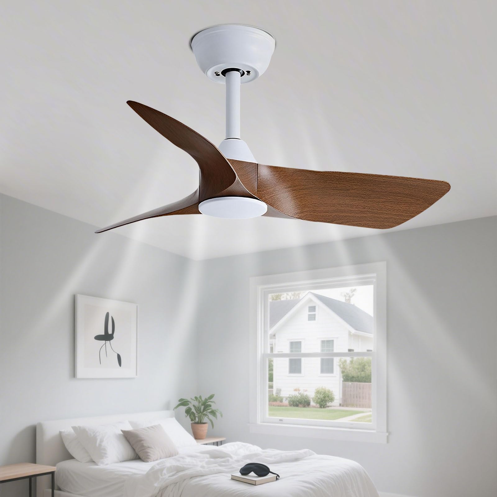 IBalody 30 Inch Small White Ceiling Fan No Light with Remote 6 Speeds