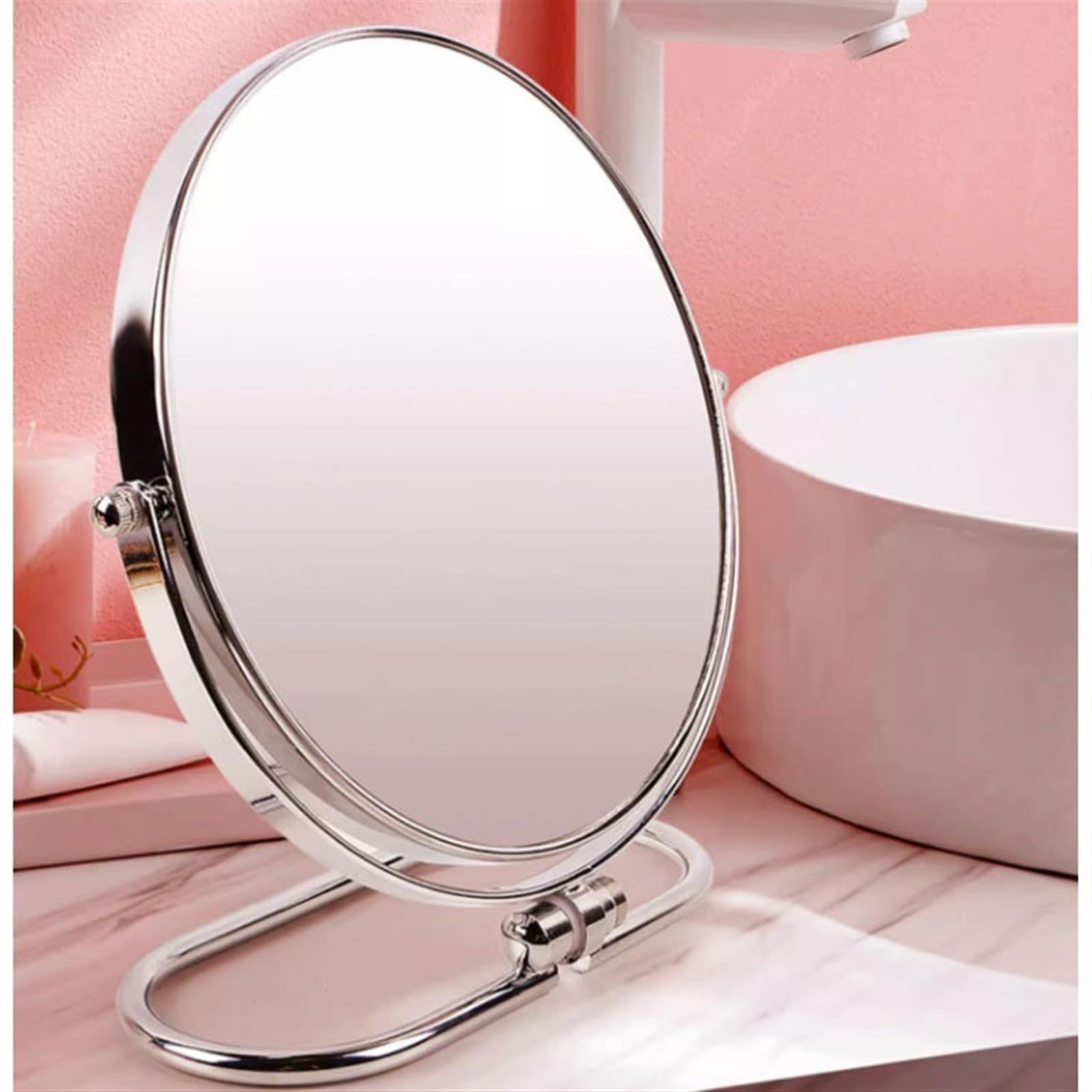 Specchio da Trucco Specchio for trucco pieghevole da parete di lusso leggero Specchio da trucco bifacciale da tavolo Specchio cosmetico in metallo europeo portatile Specchio Cosmetico ( Size : L )