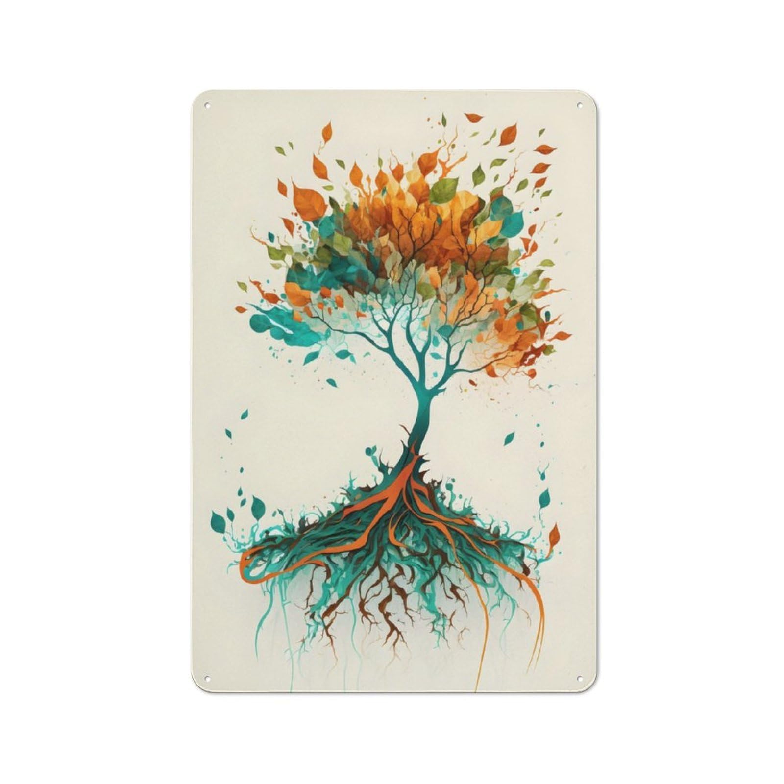Junmoney Tree Watercolors 2 Vintage-Inspired Tin Sign 30X20cm For Café Or Restaurant, For Cooler-Month Interiors With Vintage Character