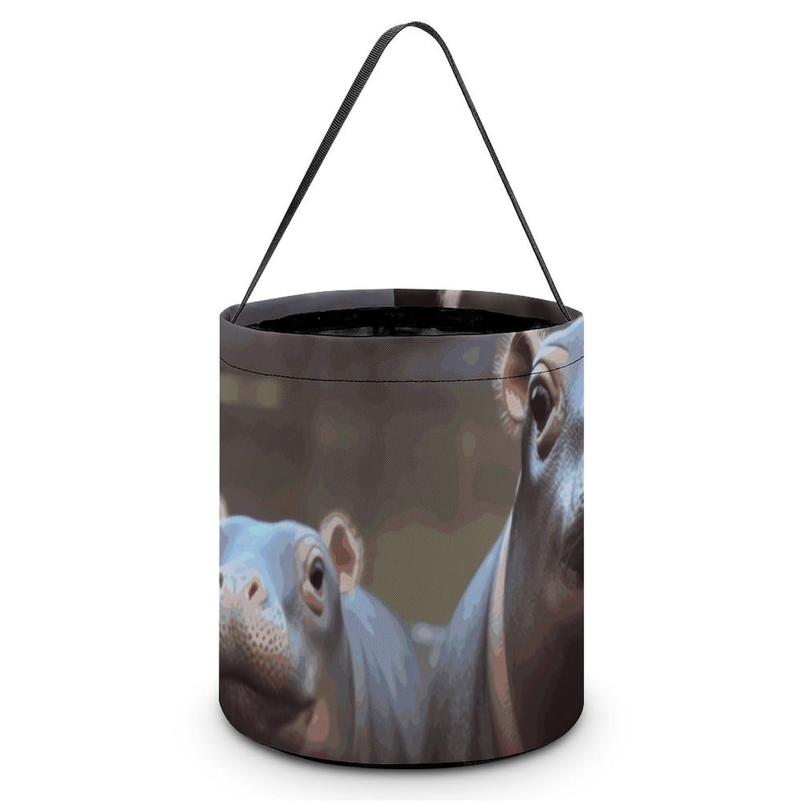 JTREHY Baby Hippos Candy Basket Hand-held Portable Candy Basket Collapsible Reusable Candys Bags Trick Or Treat Bags Party Festival Gift Bucket