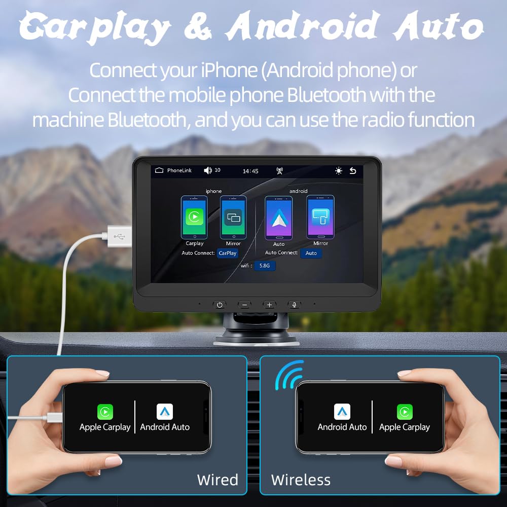 VIGORWORK 7 Inch Car Stereo for Wireless Carplay & Android Auto, Receiver FM Connection, BT Calling Touchscreen Mirror Link TF/USB/SD Support Reversing Image