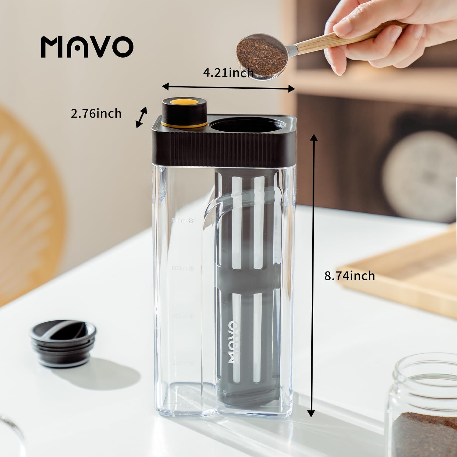 MAVO Cold Brew Coffee Maker, 27oz Iced Coffee Maker and Tea Brewer, Fine Mesh Filter, Leak-Proof Seal, Removable Design for Easy Cleaning, Durable Tritan Material, Space Saving - Home and Camping