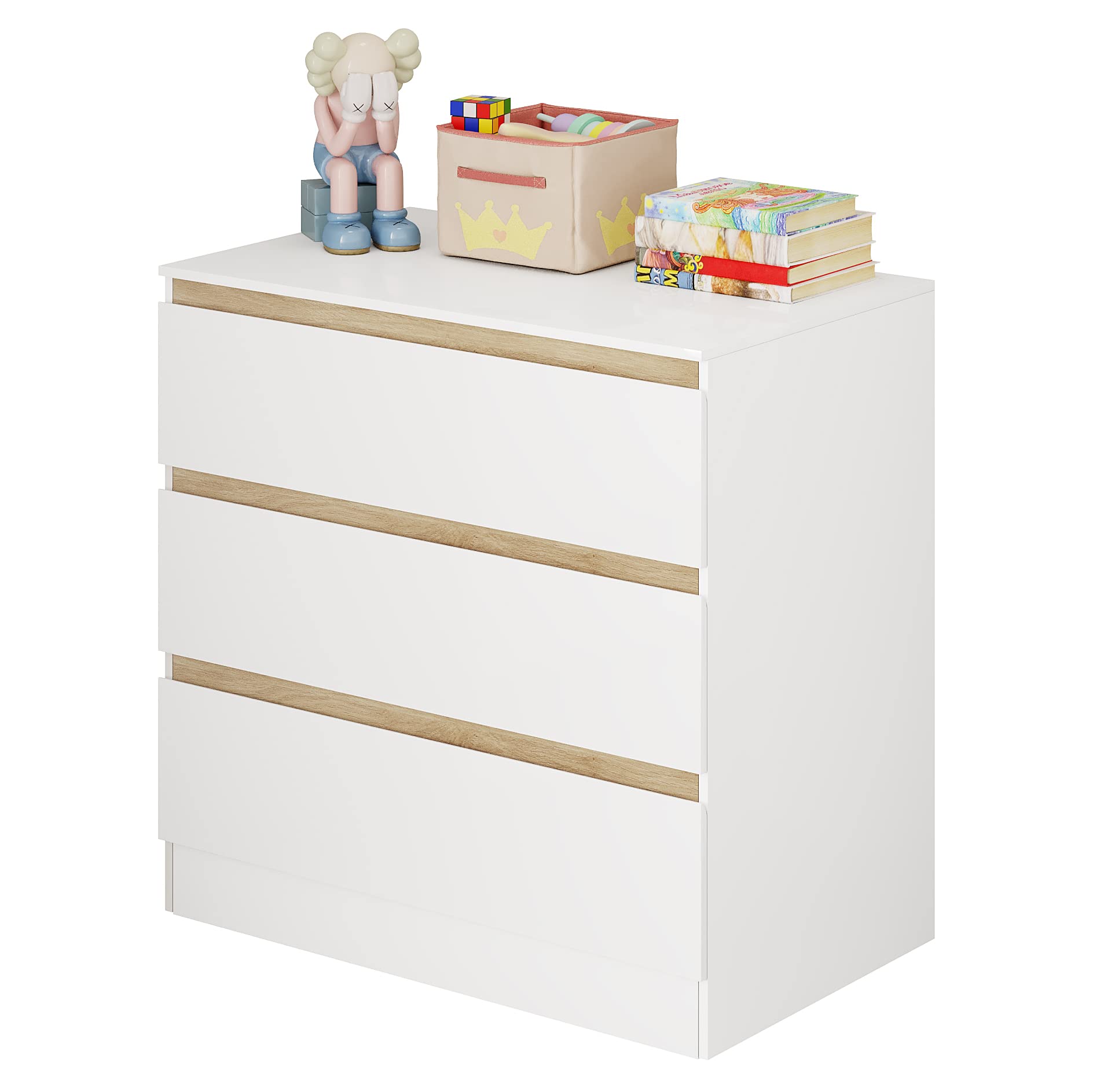 WOLTU Commode à 3 tiroirs Style scandinave, Meuble de Rangement pour Chambre Salon entrée Salle de Bains, Armoire en MDF 80x78x48 cm, Blanche