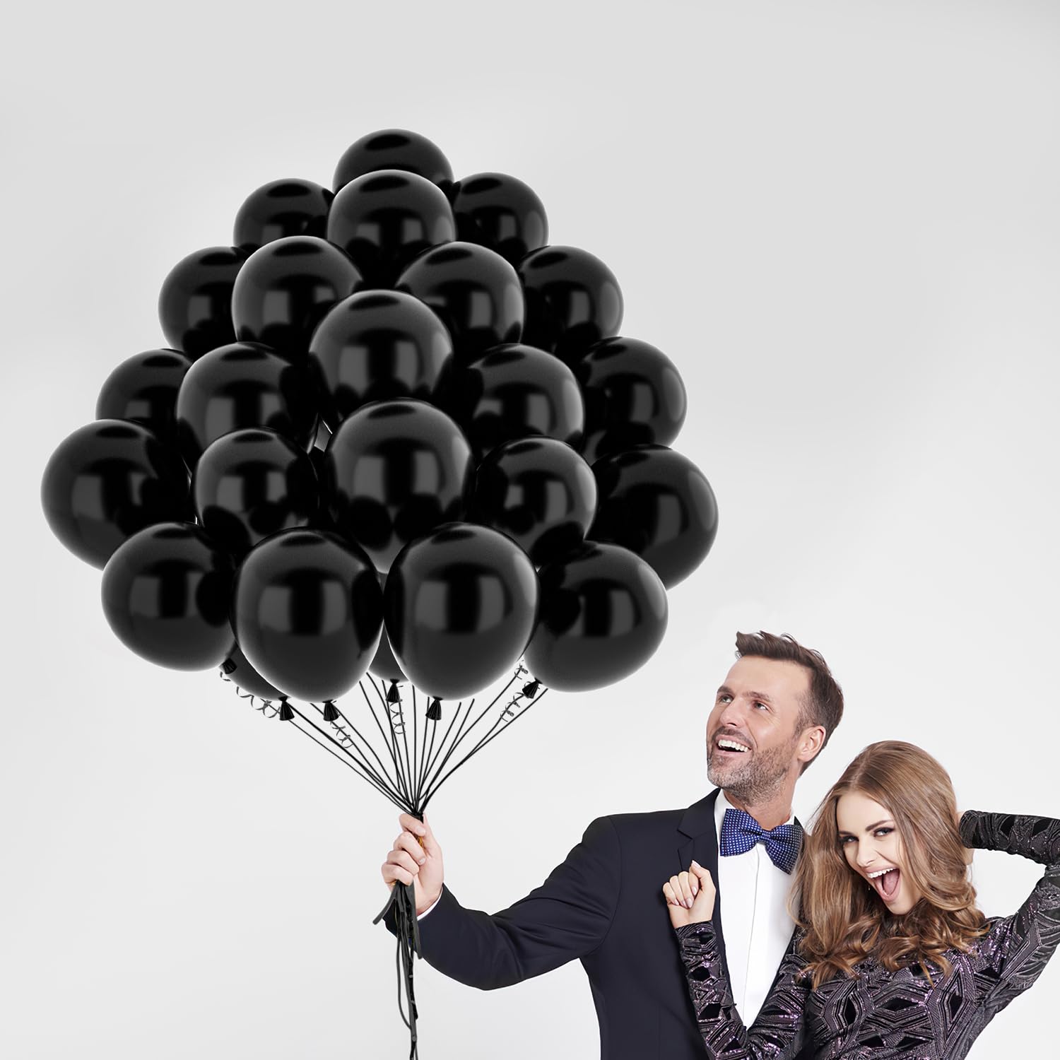 Czarne metaliczne balony, 100 szt. 12 cali czarny metaliczny matowy chromowany lateks hel lateksowy na przyjęcie urodzinowe homara ukończenie szkoły wieczór panieński rocznica dekoracje