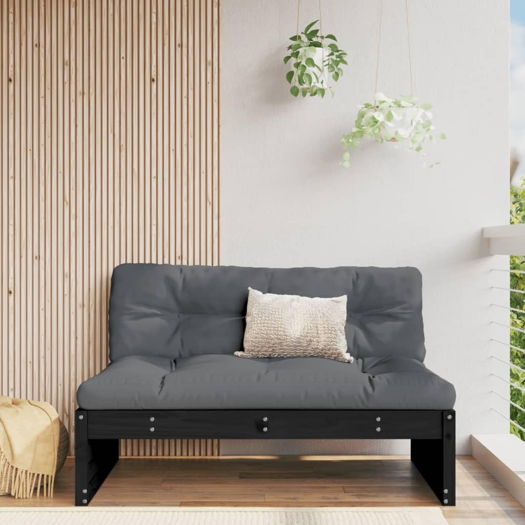 Salon de jardin en pin massif 120x80 canapé central noir de terrasse balcon et arrière-cour