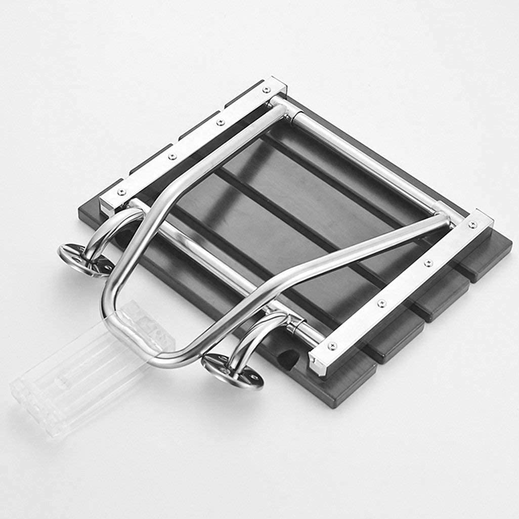 CHEWYNP Silla de baño Taburete de Ducha Asiento de Seguridad Baño Madera Maciza/Acero Inoxidable Colgar en la Pared Taburete de Ducha Antideslizante/Ancianos/Discapacitados/Mujeres embaraz