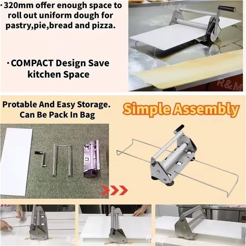Laminatrice for pasta pieghevole, Macchina manuale for riavvolgere i fideos, Acciaio inossidabile for alimenti, Prevenzione dell'ossidazione, Utilizzo nei croissant(Rs101)