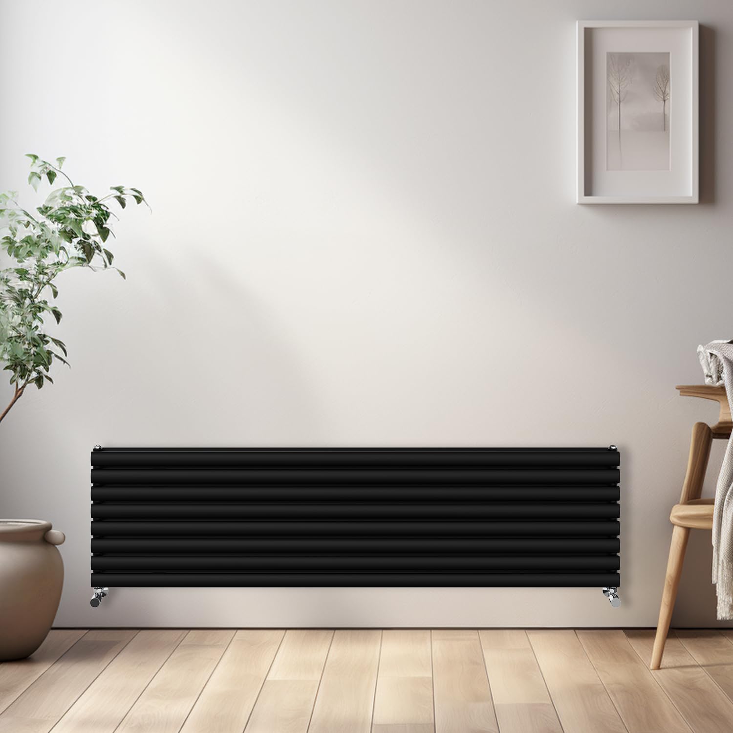 NRG Horizontal Oval Radiator Bathroom Central Heating Double Column Designer Radiators 1800x472mm - Black