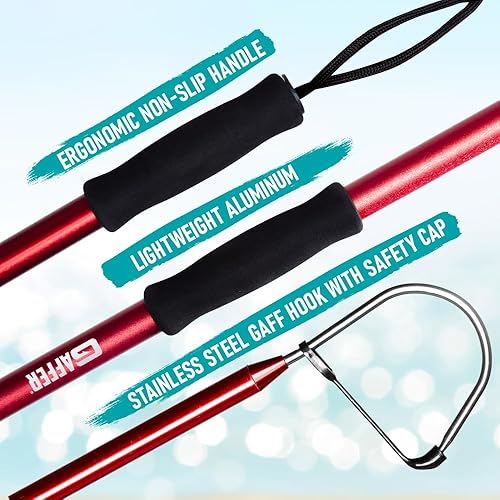 Miniatura 3 de GAFFER SPORTFISHING Pescado de aluminio con gancho de pesca de acero inoxidable afilado, poste ligero con agarres ergonómicos y cordón