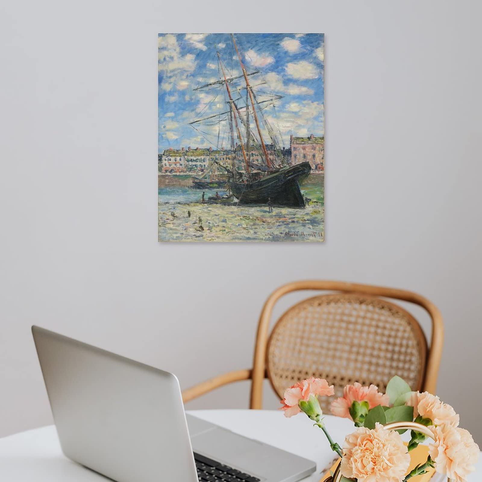 Amazon.co.jp: クロード・モネ 海辺の船完全手描き油絵 装飾用