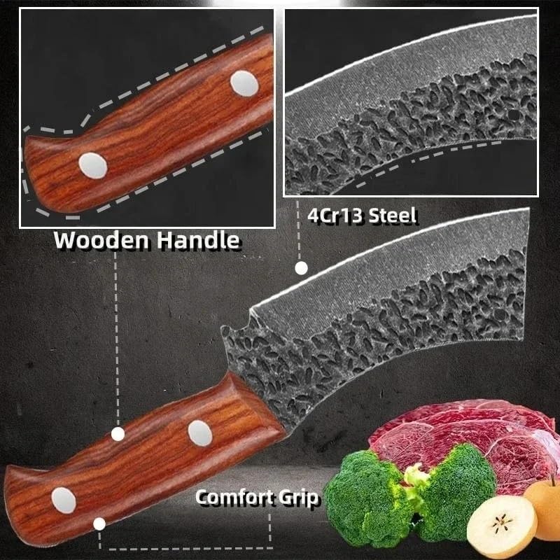 MAYiT Meat Cleaver Knife, Butcher Knife Hand Forged Blade Chef Cleaver Meat Vegetable Kitchen Knives Utility Slicing Meat Fruit Fish Barbecue Knife With Sheath
