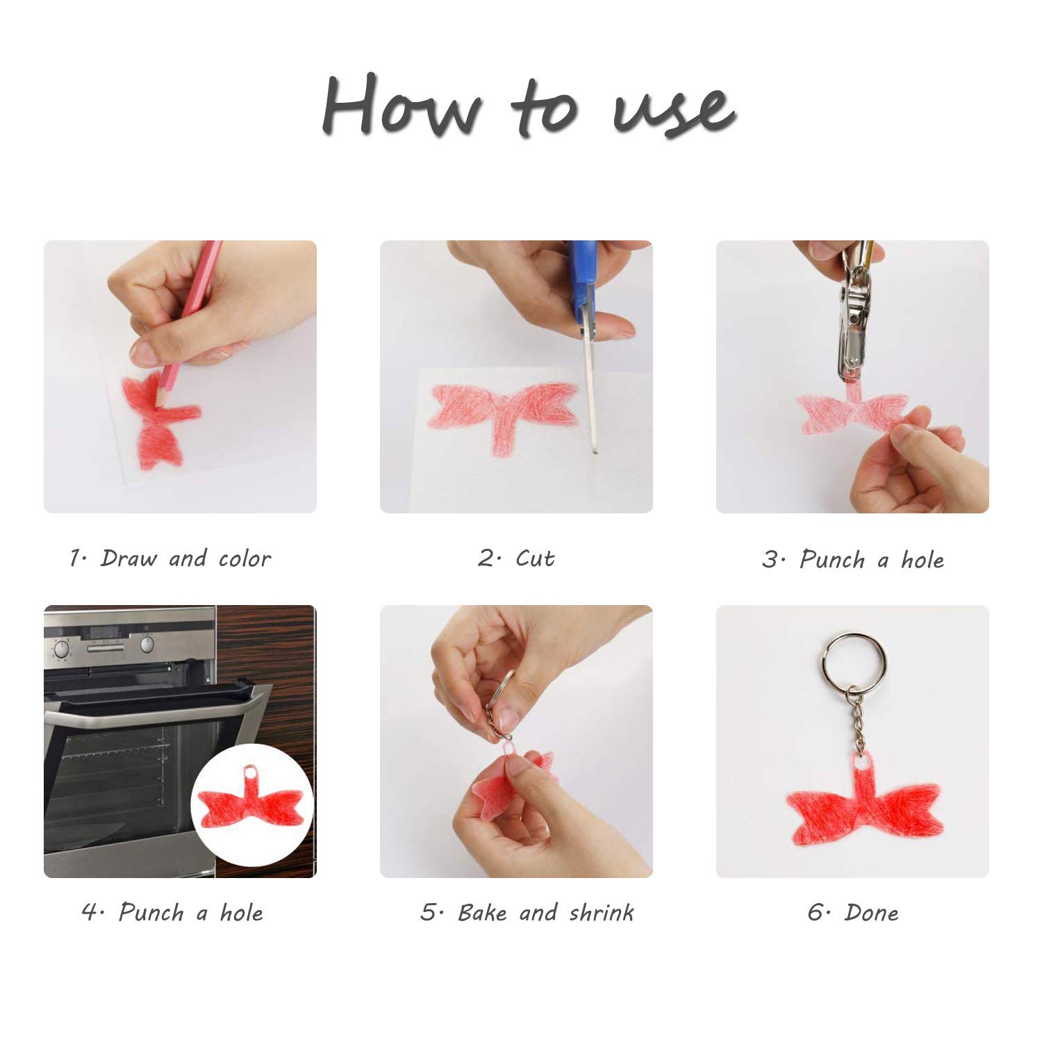 Rainmae Confezione da 181 fogli di plastica termorestringente, set di 25 fogli di carta termoretraibile con 155 portachiavi, accessori per ornamenti fai da te o artigianato creativo