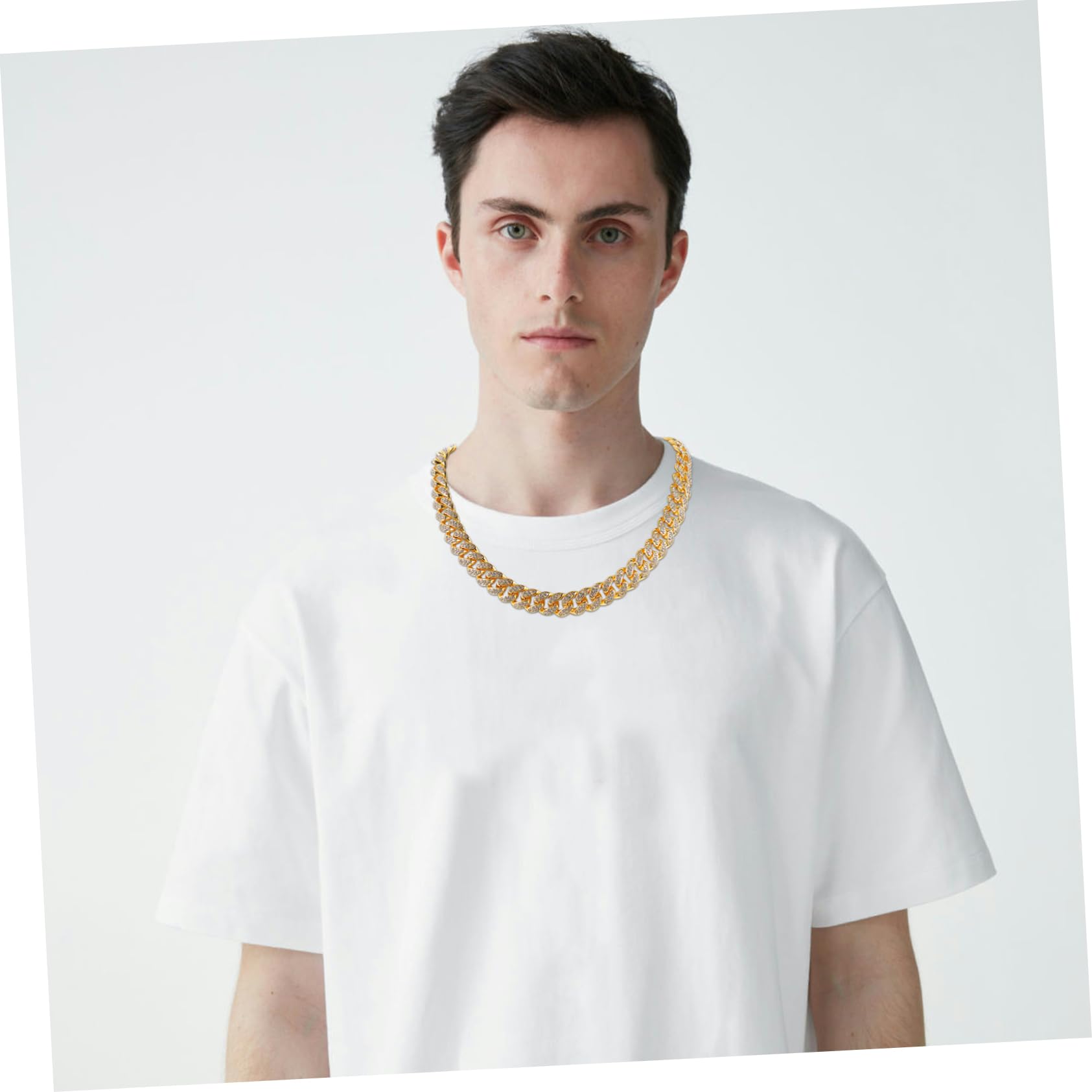 SHINEOFI 4pezzi Collana Maglie Cubane Zinzo Strass Bracciale Catena in Accessorio Hip-hop Regalo Di Gioielli Per Uomo e Donna