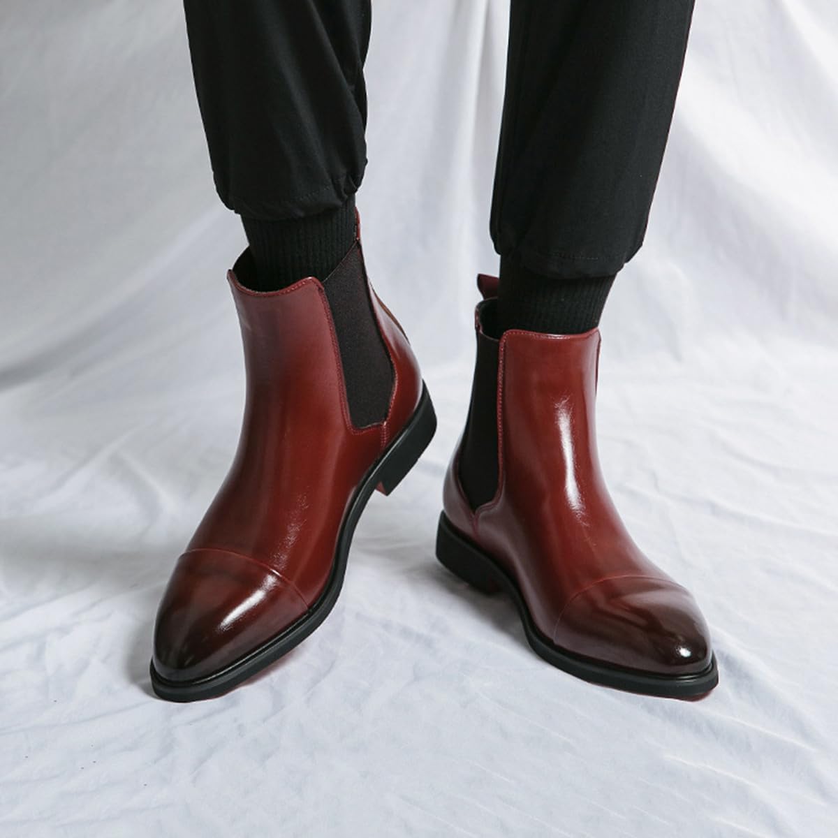 Santimon Men's Cap Toe Leather Chelsea Ankle Boots Stylish Casual Formal Business Dress Wedding Boots