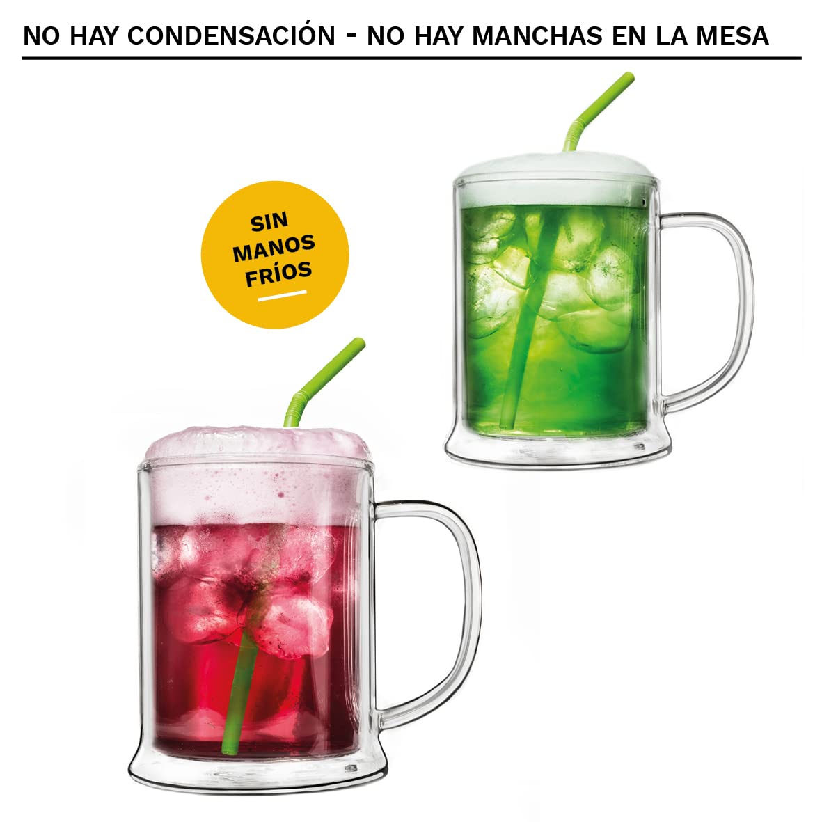 Creano Vaso de Cerveza Térmico de Doble Pared de Vidrio de Borosilicato Aislante 500ml Efecto Flotante – Juego de 1