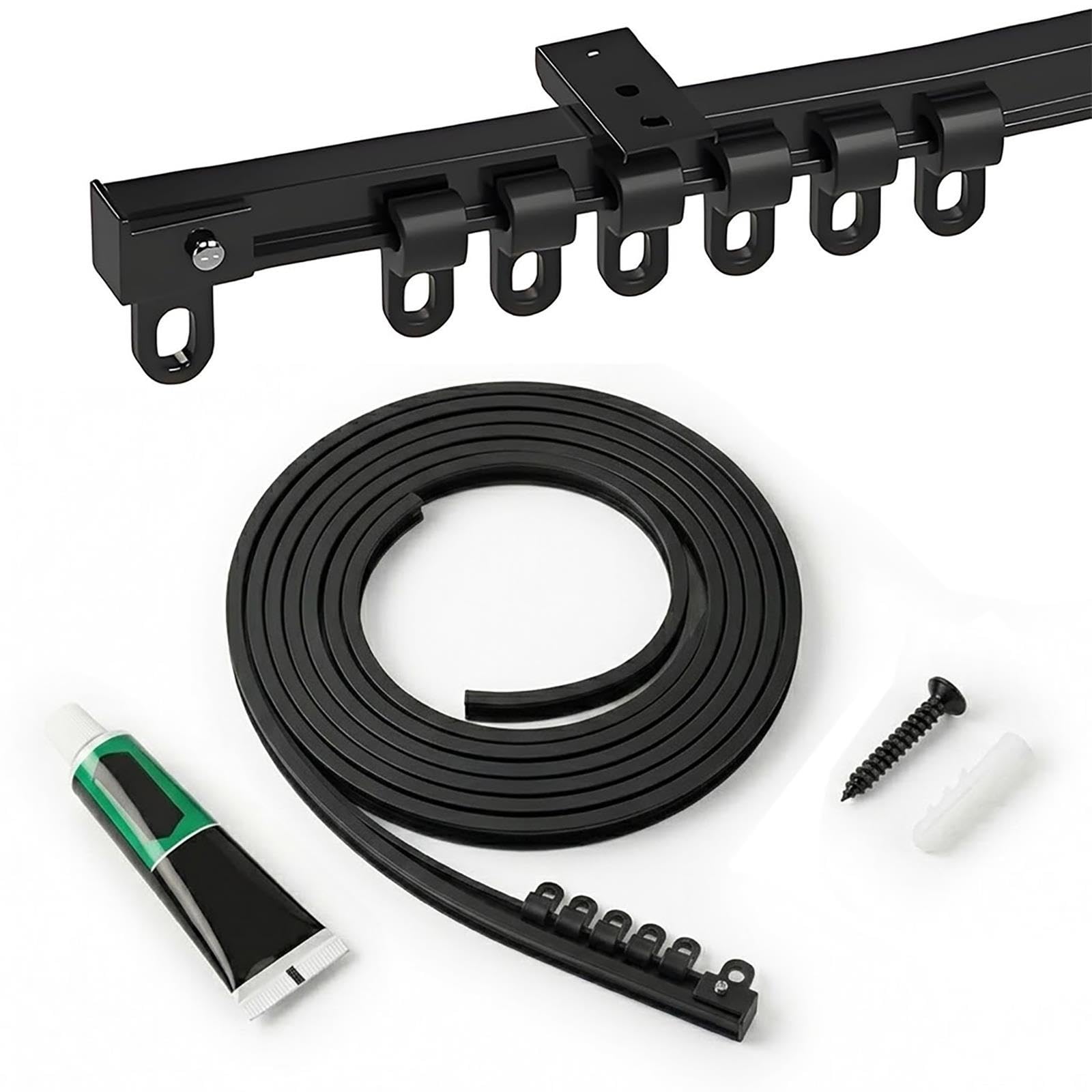 Binario Flessibile per Tende, Binario per Tenda a Soffitto Curva con Rulli Silenziosi, Binario per Tende Scorrevole per Divisore per Stanze, Camper, Finestre a L U e Doccia(Nero,5m)