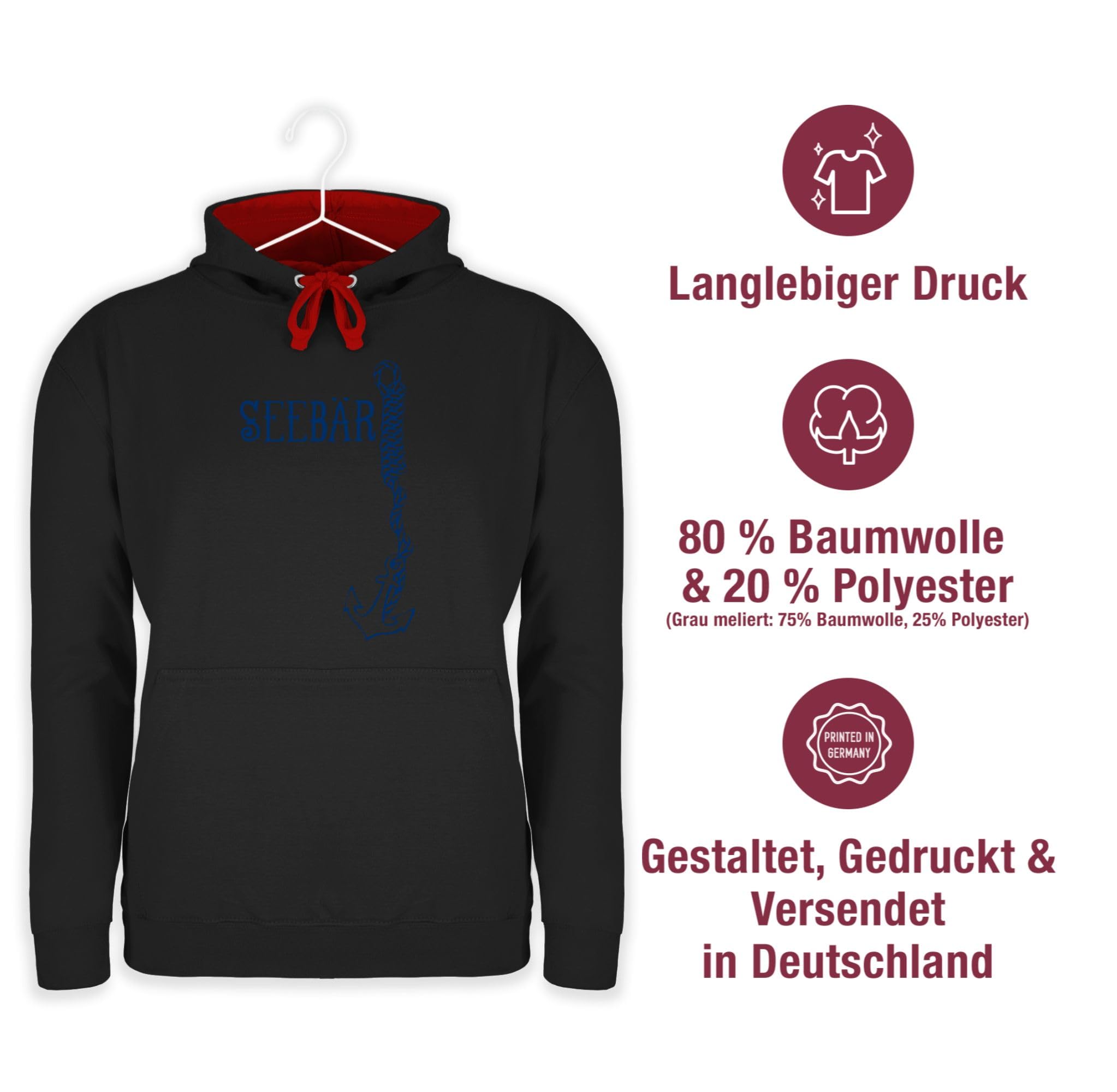 Shirtracer - Pullover Herren Frauen Hoodie Kontrast zweifarbig - Schiffe - Seebär Anker