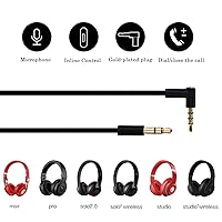Vista 4 de Cable de audio de repuesto con micrófono en línea y control compatible con auriculares Beats Solo, Studio, Pro, Detox, Wireless, Mixr, auriculares