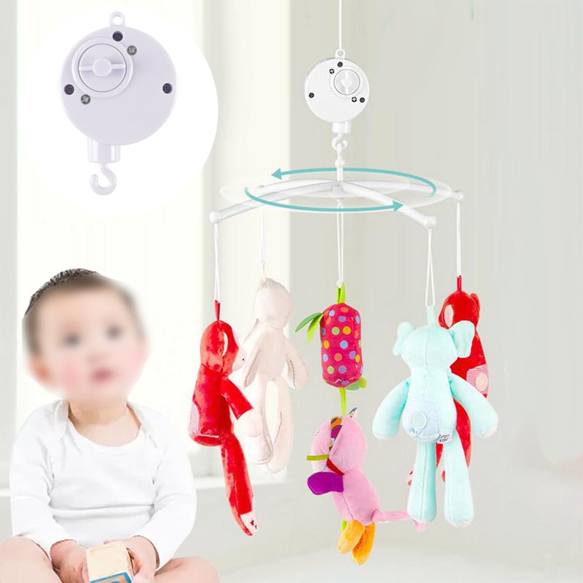 Mobile musical pour berceau, boîte à musique, mobile musical portable avec crochet rotatif, pour décoration de chambre d'enfant