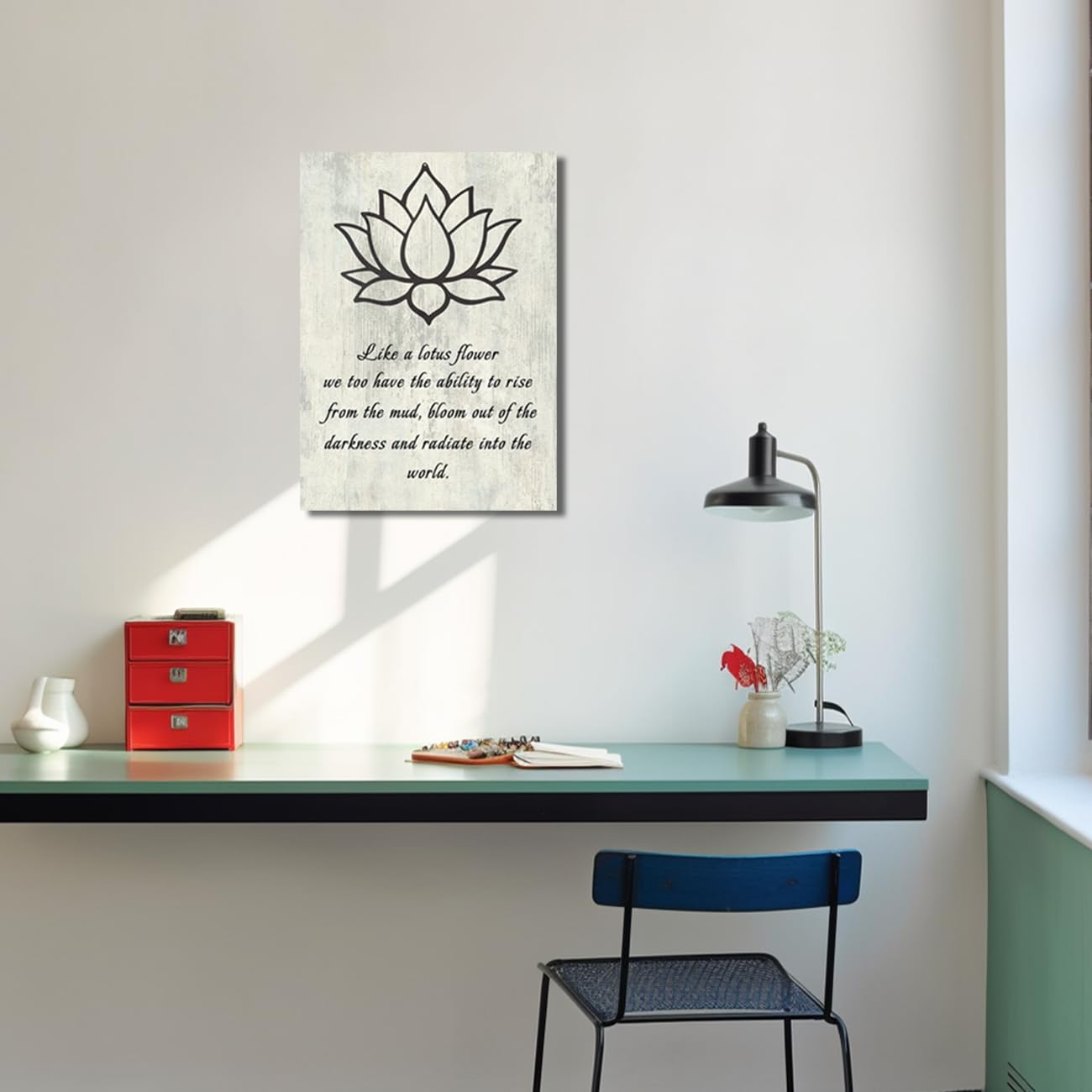 LYUNSHUO - Lona De Loto Azul Para Pared, Diseño De Flores De Graffiti, Acuarela, Póster Floral, Pintura Zen, Obras De Arte Para Baño, Recámara, Yoga, Meditación, Decoración De Pared (Zen-3,24 X 36