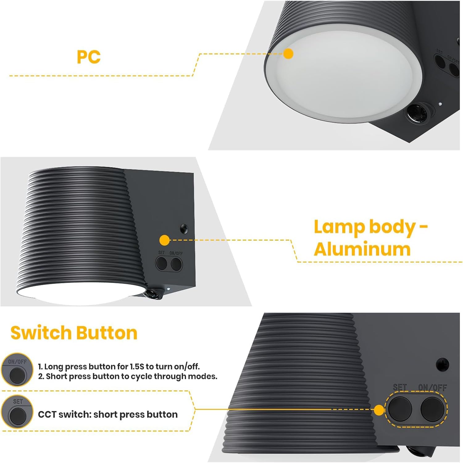 Außenwandlampe, AC/Solar-Ladung, Wandleuchte mit Bewegungsmelder, 2700K/4000K/6500K, für Eingang, Garage, Dunkelgrau, 1 Stück (Schwarz)