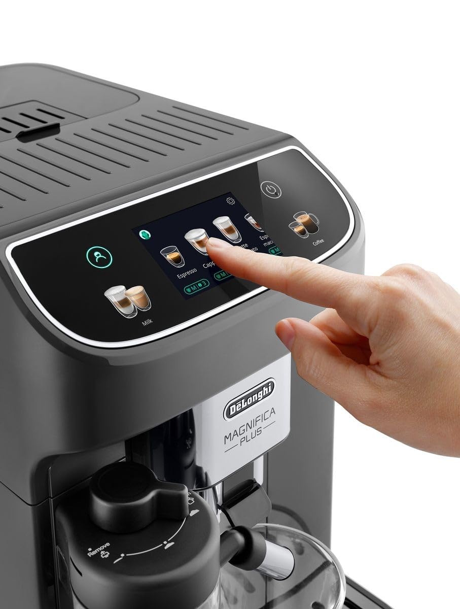 De'Longhi Magnifica Plus ECAM320.61.G, Macchina Caffè Automatica, Sistema LatteCrema Hot per Cappuccino Automatico, 4 Ricette, Display Colorato Soft Touch, Funzione Extra Shot, Funzione x2, Grigio