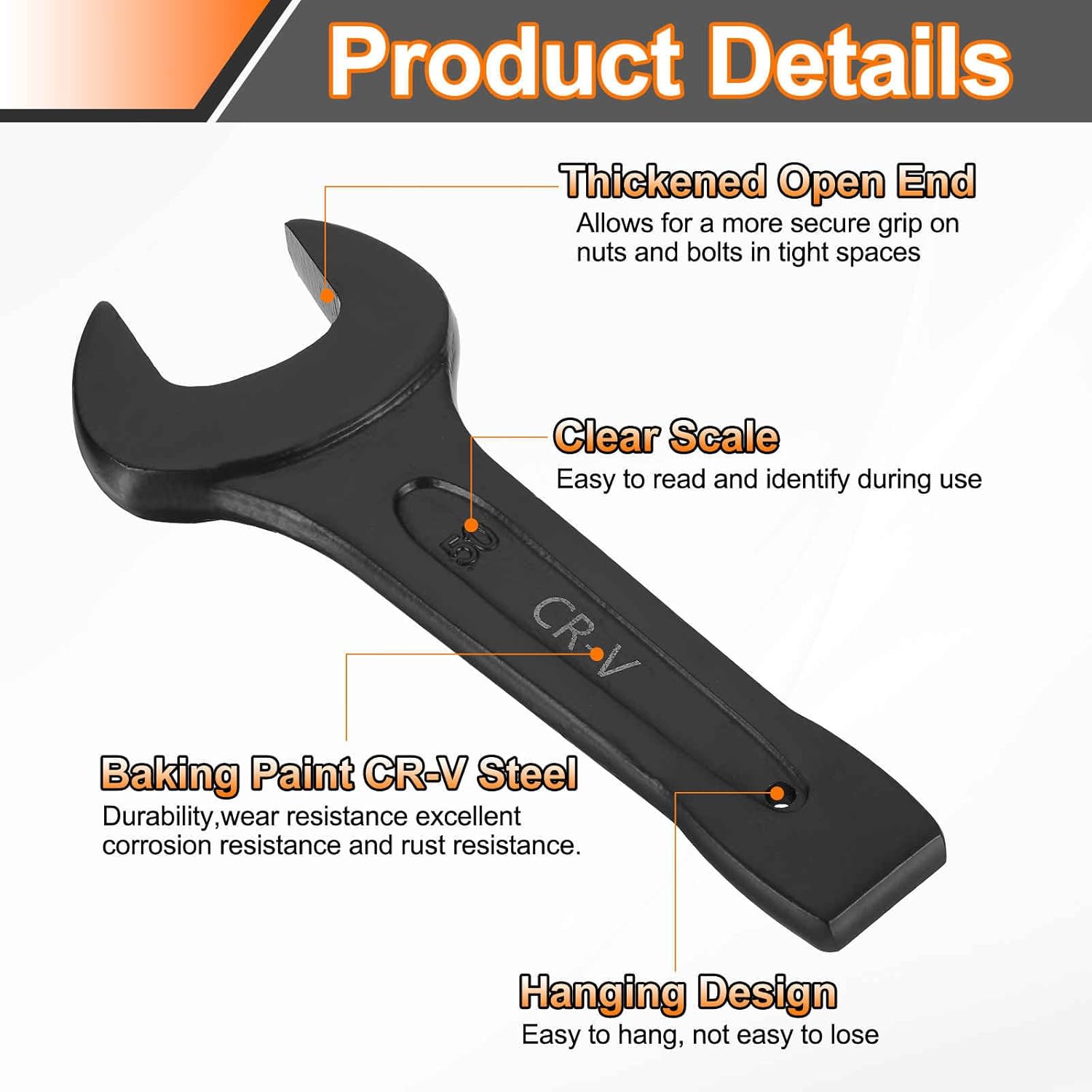 HARFINGTON Open End Striking Wrench 50mm Metric CR-V Steel Single Open Spanner Baking Paint U Shape Head Wrench Hand Tool for Mechanical Automotive Repair