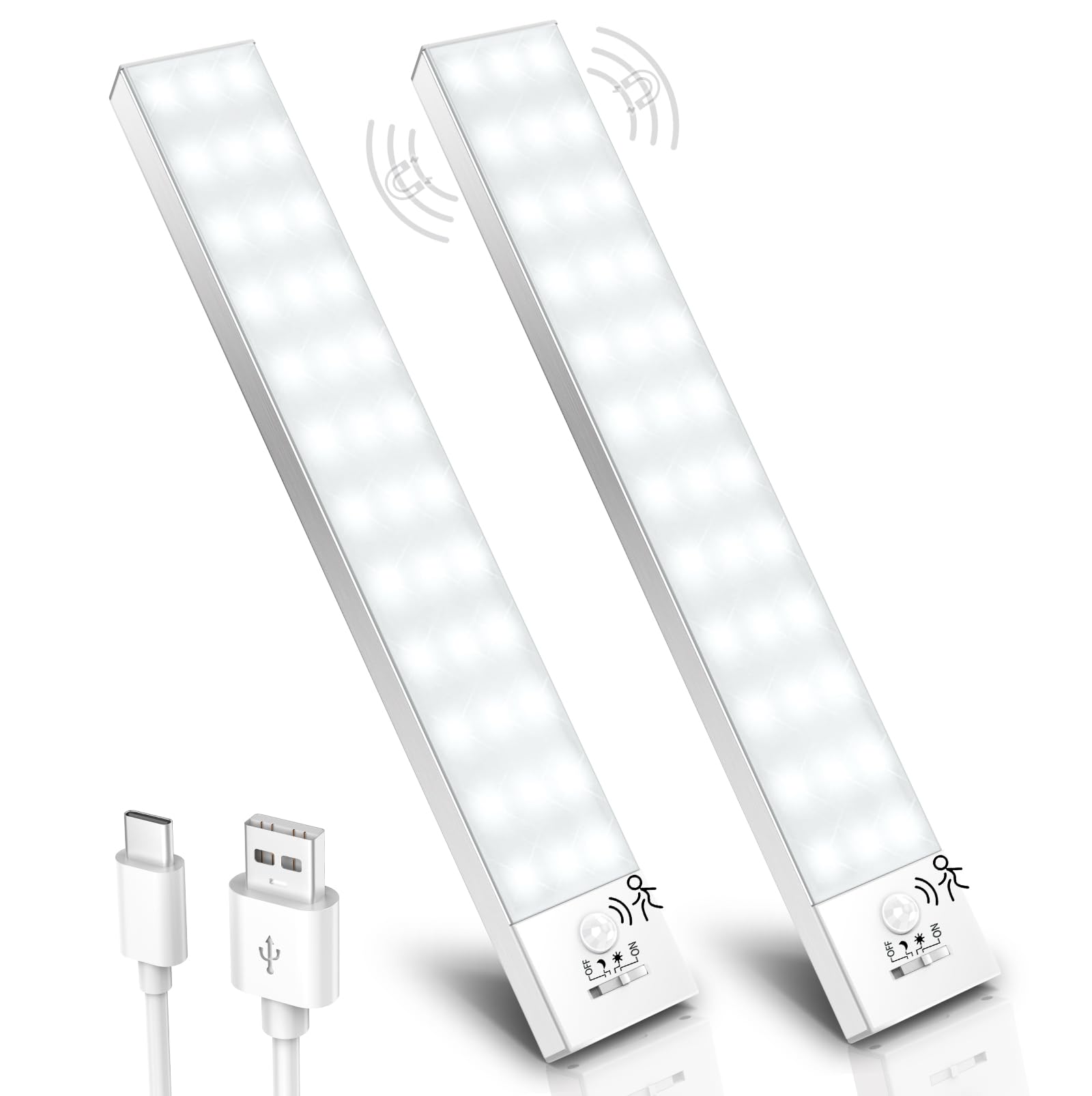 Ylatoial Luce Armadio LED con Sensore di Movimento, 4 Modalità Luce Sottopensile Cucina, USB Lampada LED Ricaricabile, Senza Fili Luci Notturna per Armadio Cucina Scale Corridoio Garage