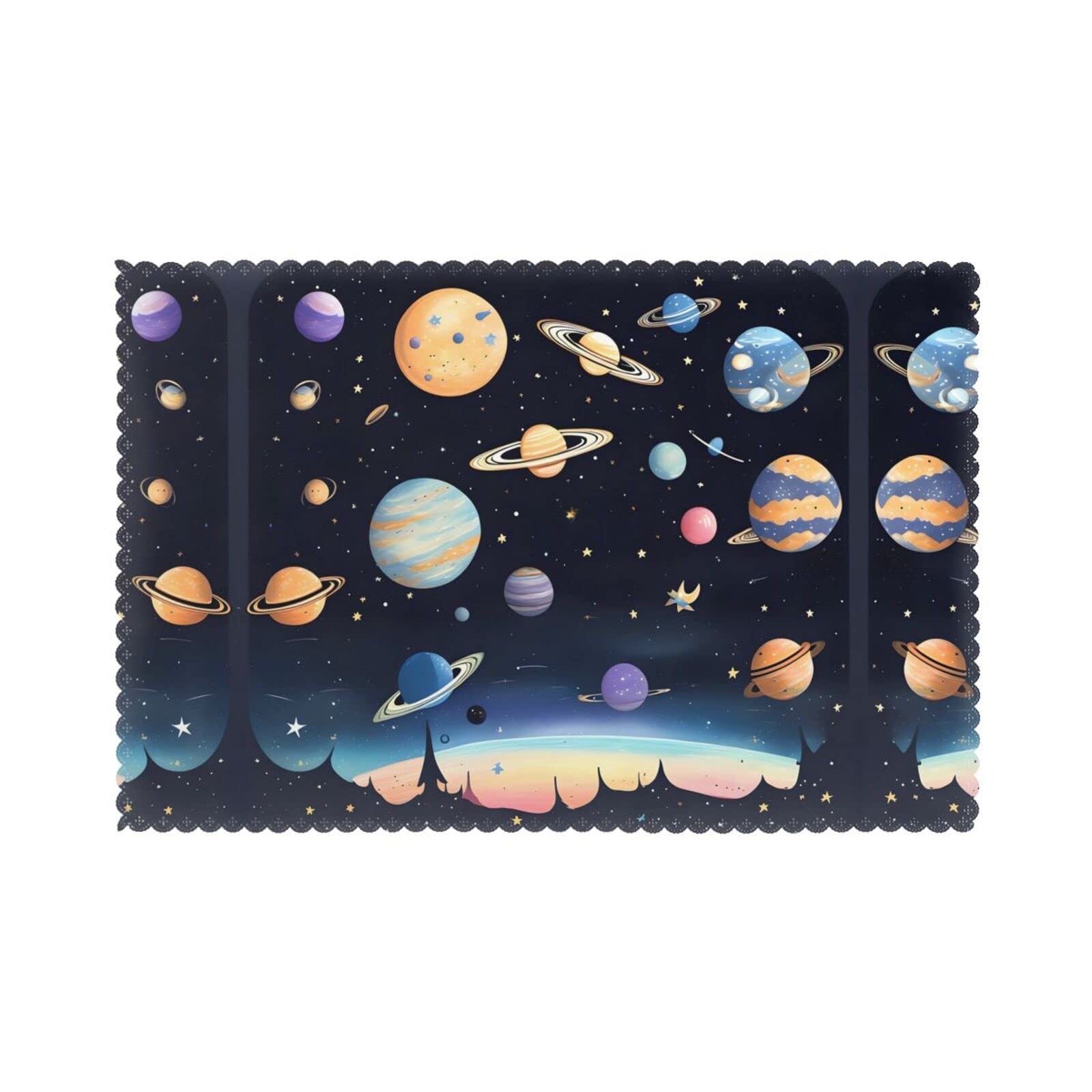 Sets de table adaptés pour hôtels et maisons Saturn Jupiter Earth lavables