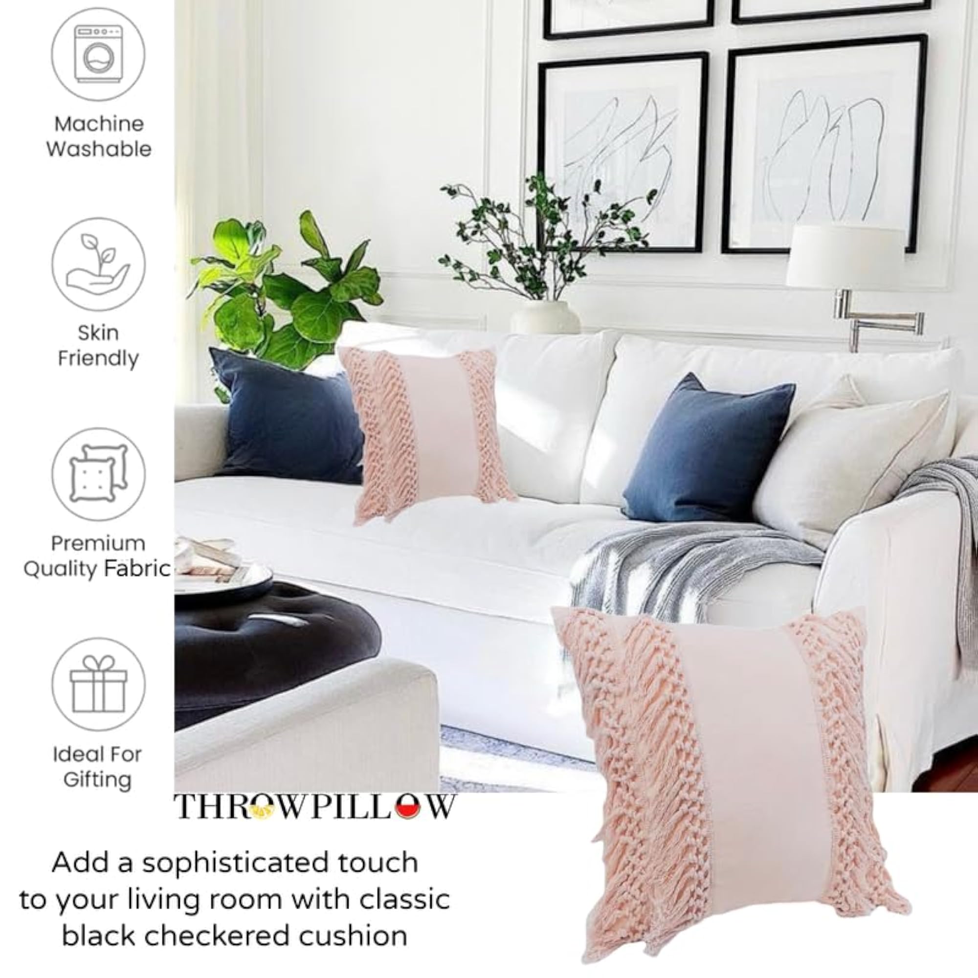 Blush Pink Macramé Fringe Cushion Cover, Boho Chic