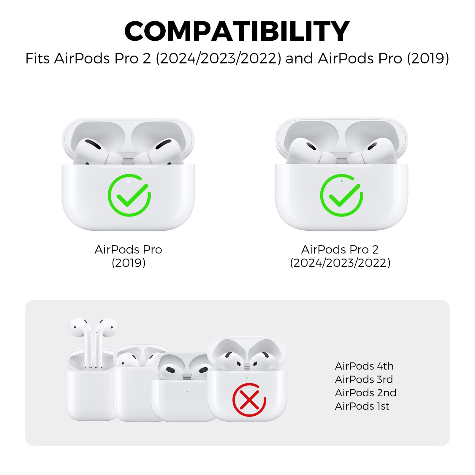 AhaStyle AirPods Pro 2 Case Silicone Protective Case AirPods Pro 2nd Generation [with Rope] Anti-Scratch Shockproof Cover for Apple AirPods Pro 2 2024/2023/2022 Charging Case (Black) - 2