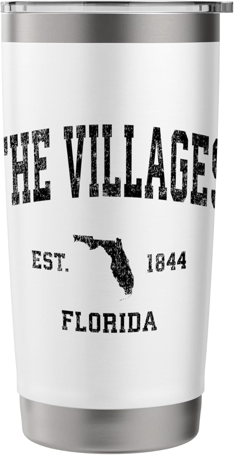 The Villages Florida FL Vintage Sports Design Black Print Stainless Steel Insulated Tumbler image 3