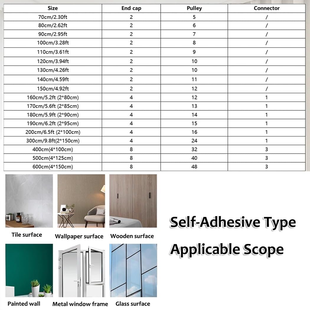 Rail de rideau autocollant - Sans perçage, sans outils, installation sans dommages - Réglable de 100 à 300 cm - Rail facile à glisser - Couleur blanche - Parfait pour rideaux et rideaux