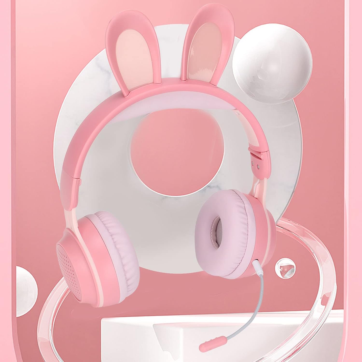Rabbit Ear Over Ear Headset 5.0 Headphones, LED Color Light, Long Battery Life, Cute Rabbit Ears, for Kids Online Learning (#5)