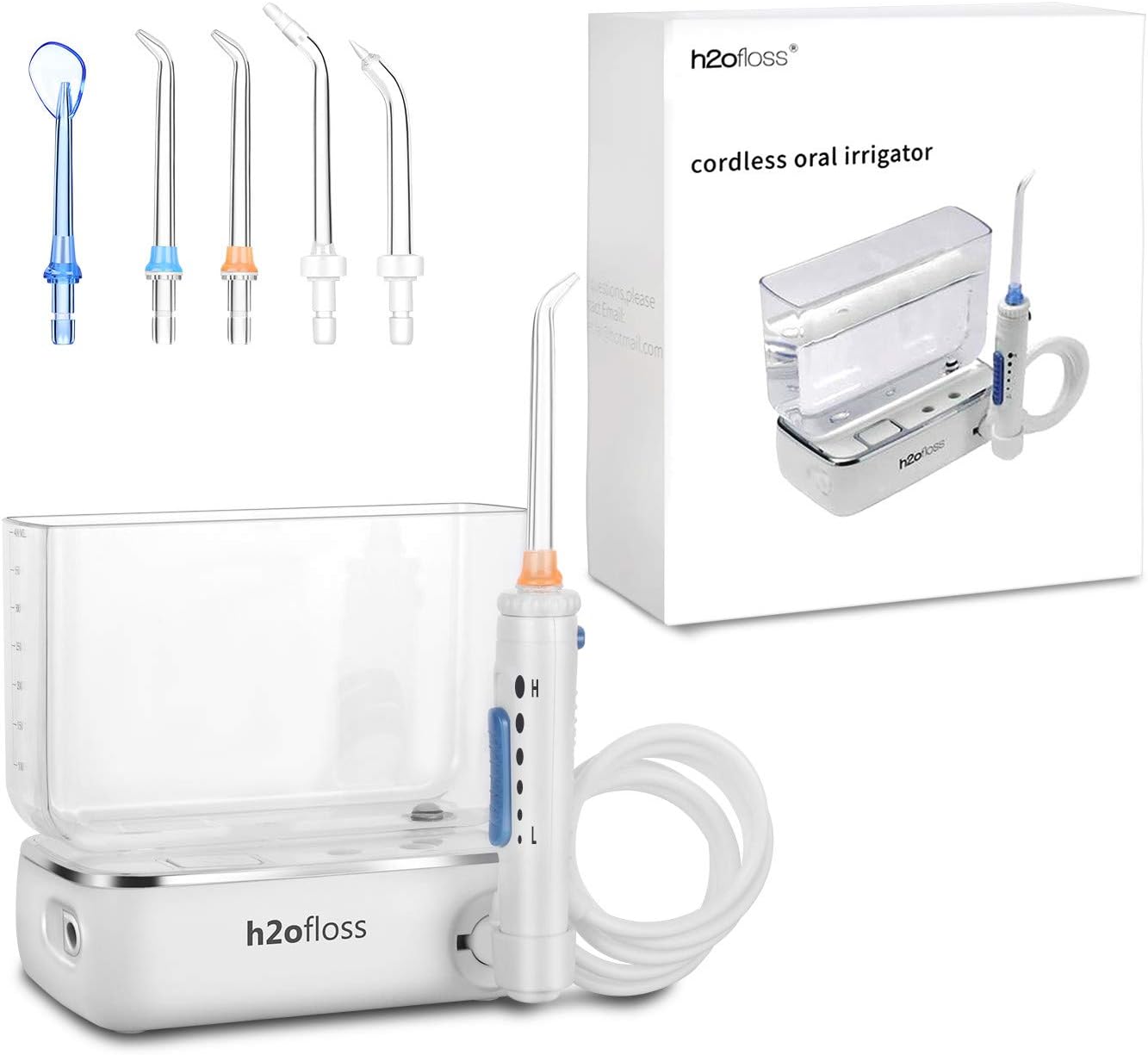 H2ofloss Water Flosser Cordless Portable Oral Irrigator Rechargeable Dental Water Jet 100~240V Travel and Home use with Sturdy Carrying Case for Braces & Bridges Teeth Cleaning