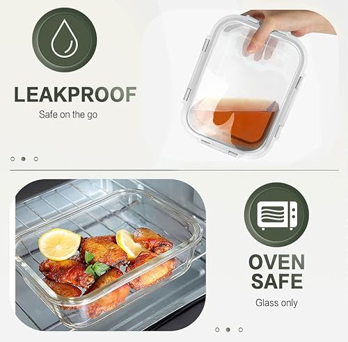 Komuee 10 Packs 30 Oz Glass Meal Prep Containers,Glass Food Storage Containers With Lids,Airtight Glass Lunch Bento Boxes,Bpa Free,Microwave, Oven, Freezer And Dishwasher,White #TOP3