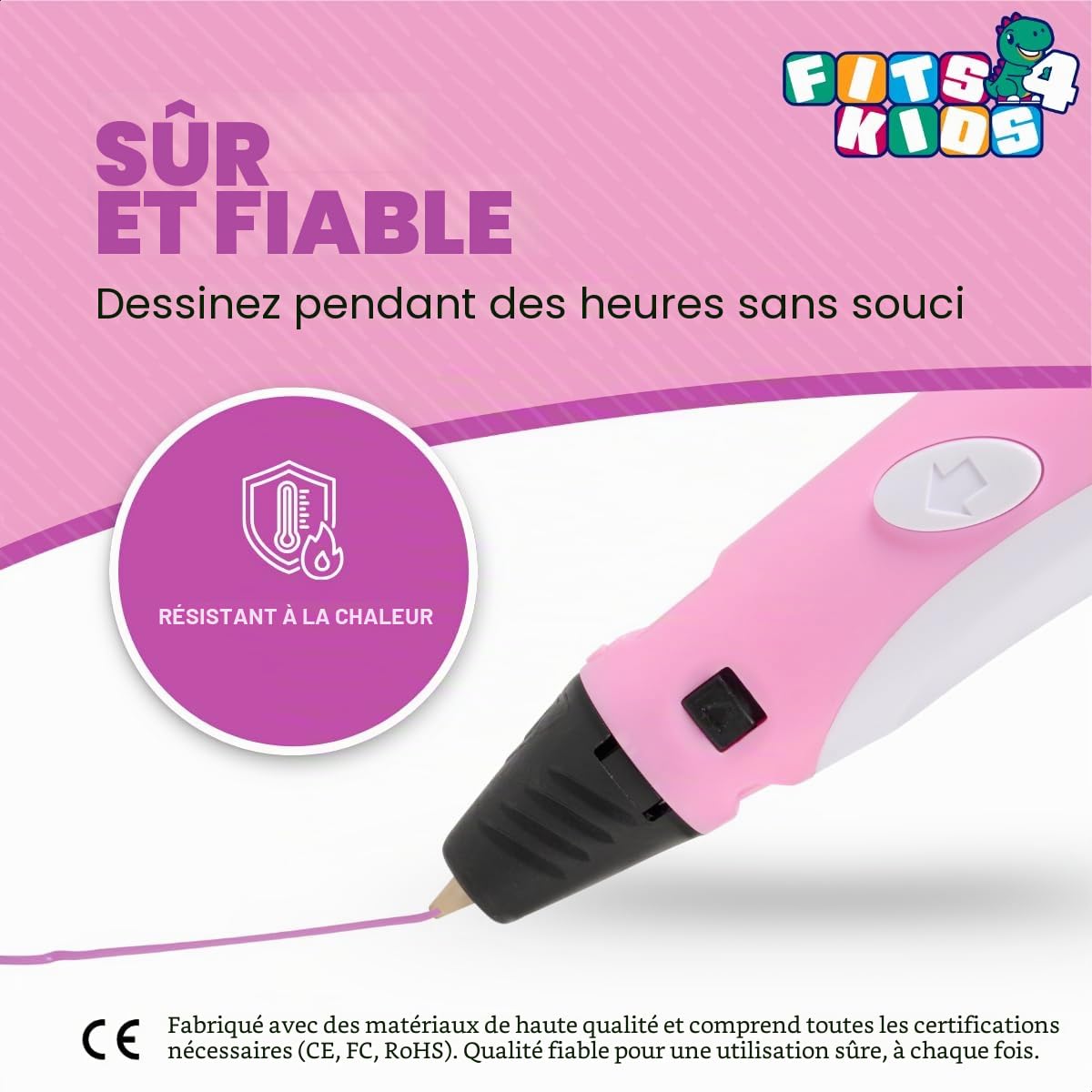 Kit de démarrage pour imprimante 3D - Cadeau pour enfants XXL - Avec filament PLA de 140 m et accessoires (rose)