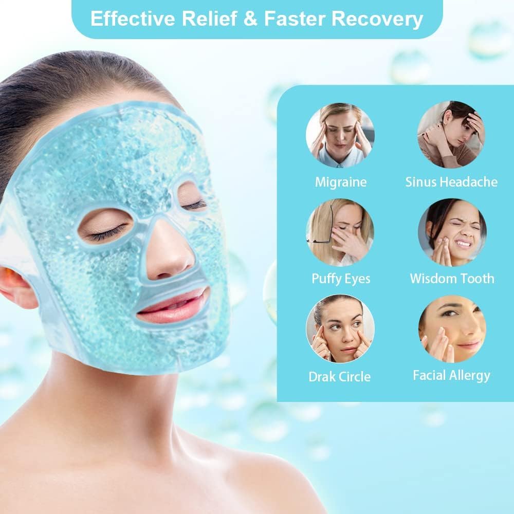Aezta Premium Blue Ice Face Mask for Cooling Therapy β Reusable Gel Bead Facial Mask for Puffiness, Stress Relief & Relaxation | Hot & Cold Therapy, Soft Adjustable Strap, Home Spa Skin Refreshing Mask 2