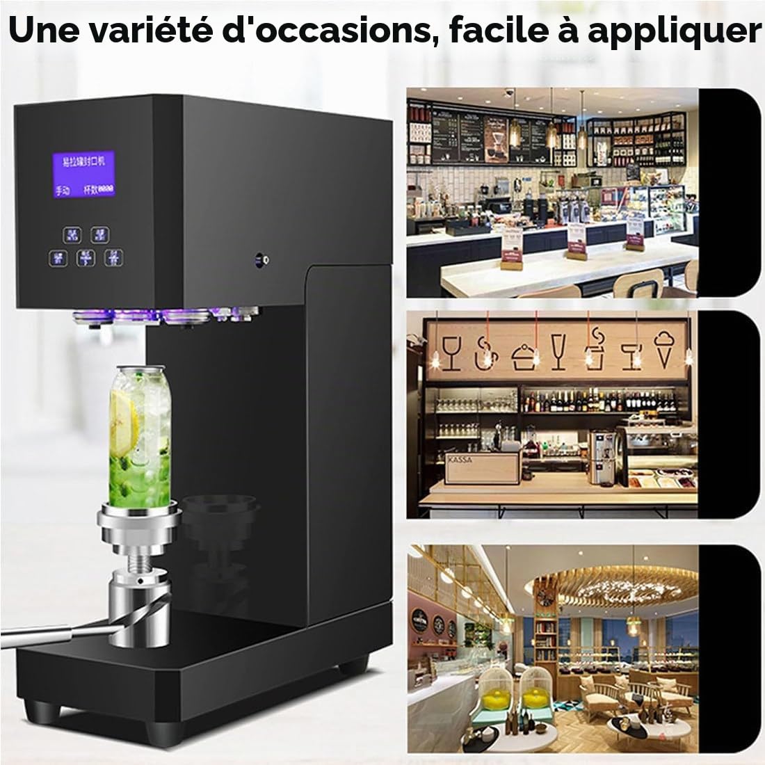 Machine à Sceller Les Canettes Automatique,Panneau Intelligent Et Comptage,Calibre 55 Mm,Scelleuse De Canettes à Hauteur Réglable pour Canettes Pet,Lait,Thé,Café,Boissons Gazeuses Black