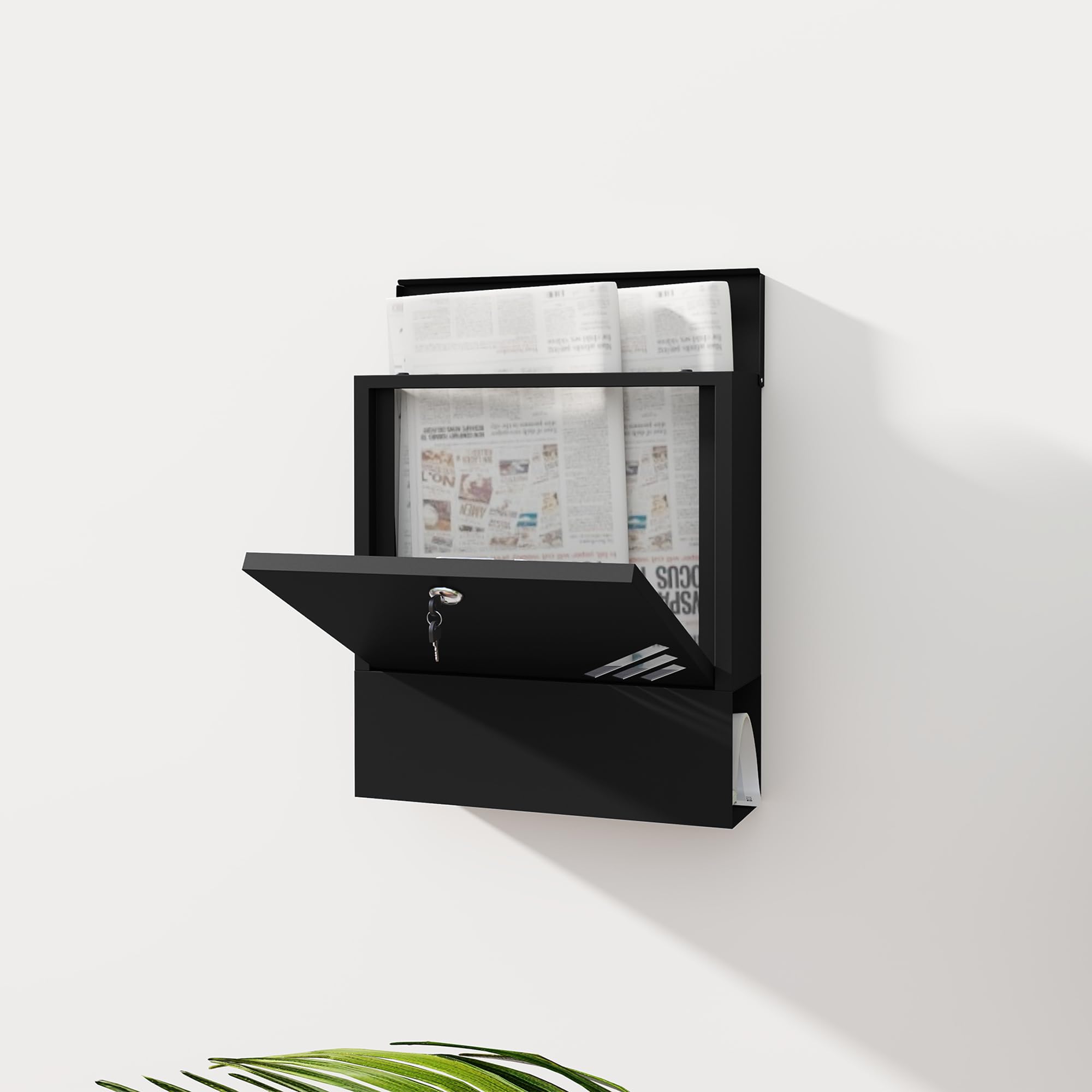 HOMCOM Cassetta Postale a Muro con Finestrella, Serratura e 2 Chiavi, Cassetta delle Lettere Max A4 in Metallo, 30x8.5x32.5 cm, Grigio Carbone