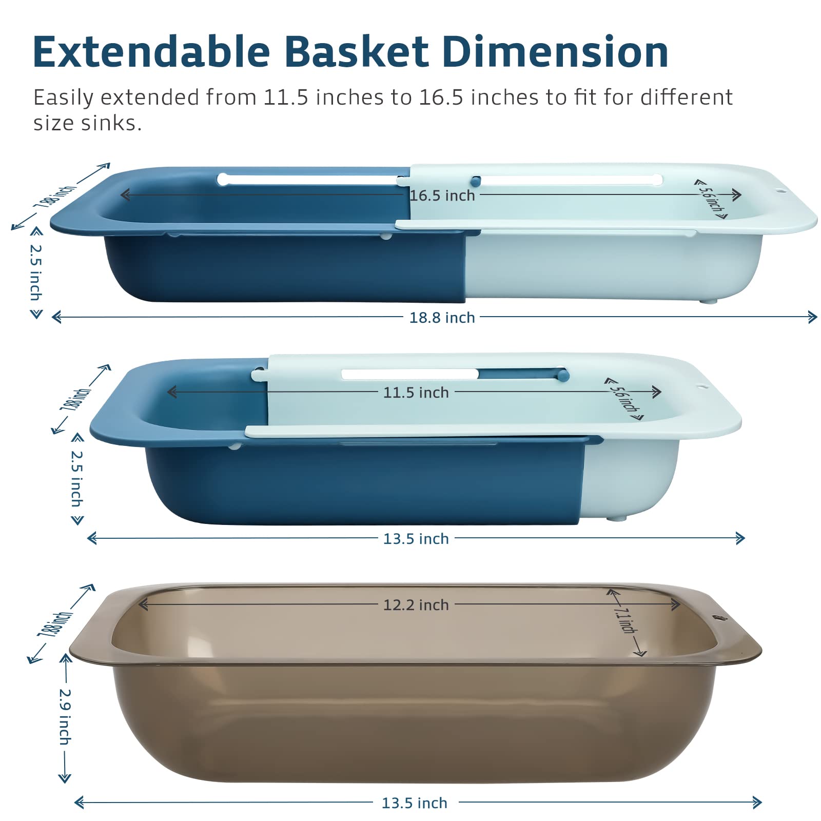 Colino Estensibile Komzon Per Lavello - Da 34.3 A 47.8cm, Plastica Alimentare