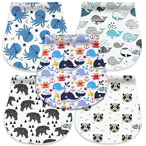 Cherub Baby Burp Cloths for Boys, 100% Organic Cotton Soft Absorbent Triple Layer Burping Rags for Newborns, 5-Pack