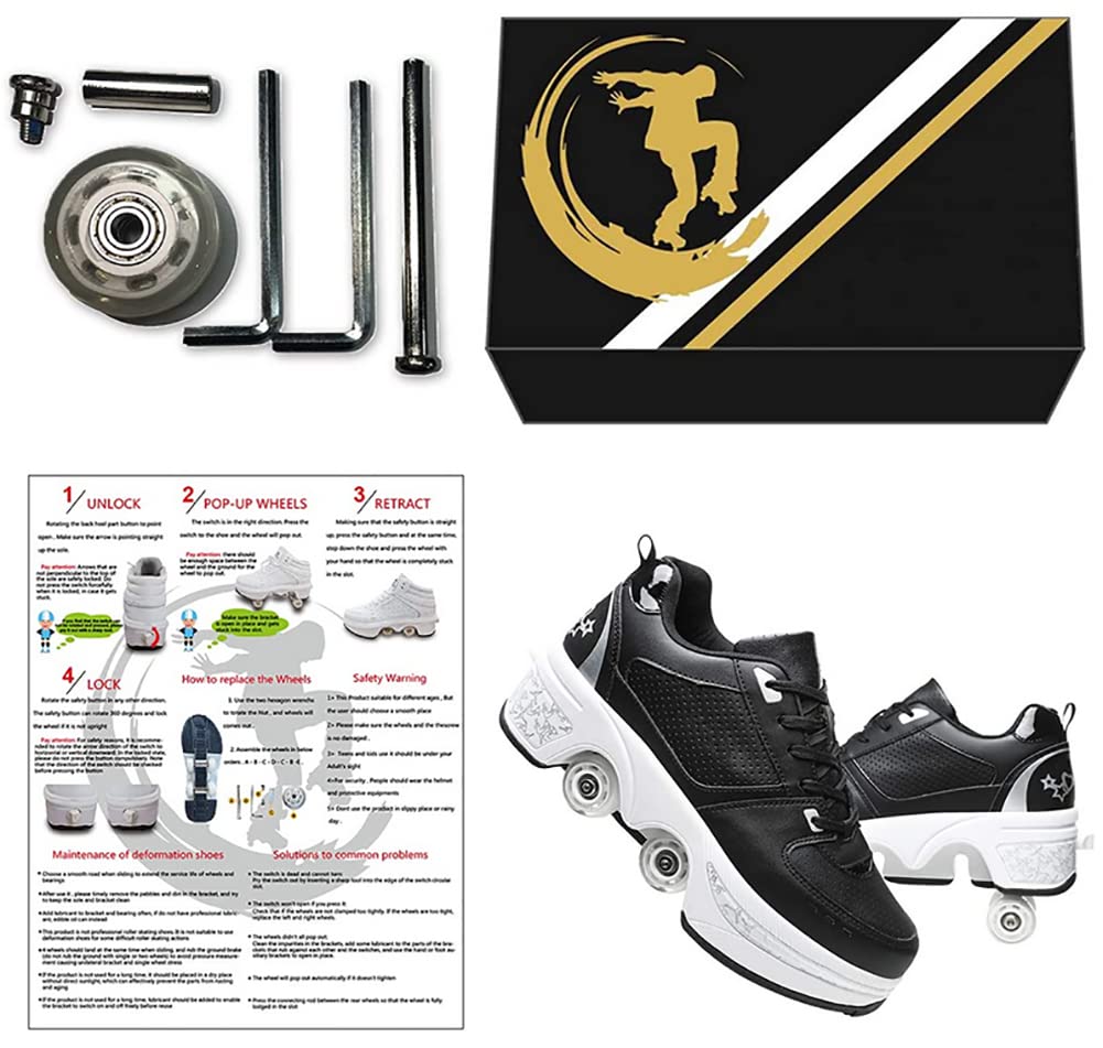 Pattinaggio Roulette Ragazza, Sneakers Roller Scarpe Da Skateboard Sneakers con Ruote Sport Ginnastica Moda Multiuso Kick Roller Shoe per ragazzi Ragazze