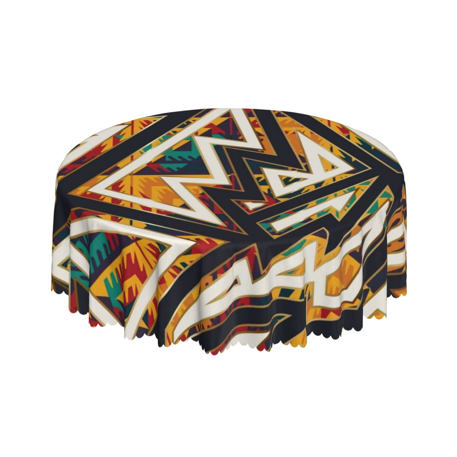 Lsjuee Ethnic Geometric Color Round Tablecloth 60 Inch Printed Washable Tablecloth for Dining Party Holiday Fall Home Decorative