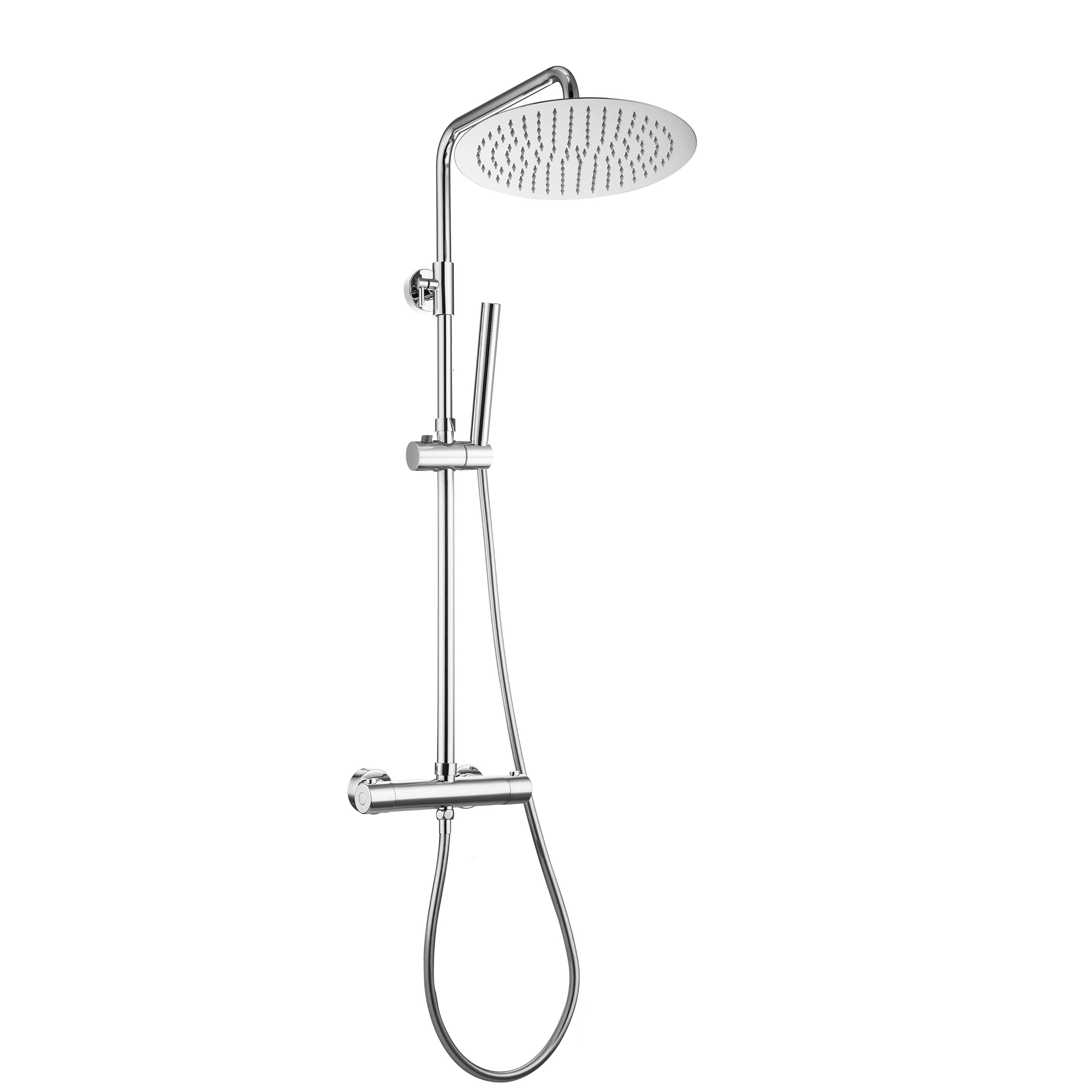 Görbach Rain Shower System with Thermostatic Fitting, Stainless Steel Shower Set with XL Round Shower Head Diameter 25 cm Chrome