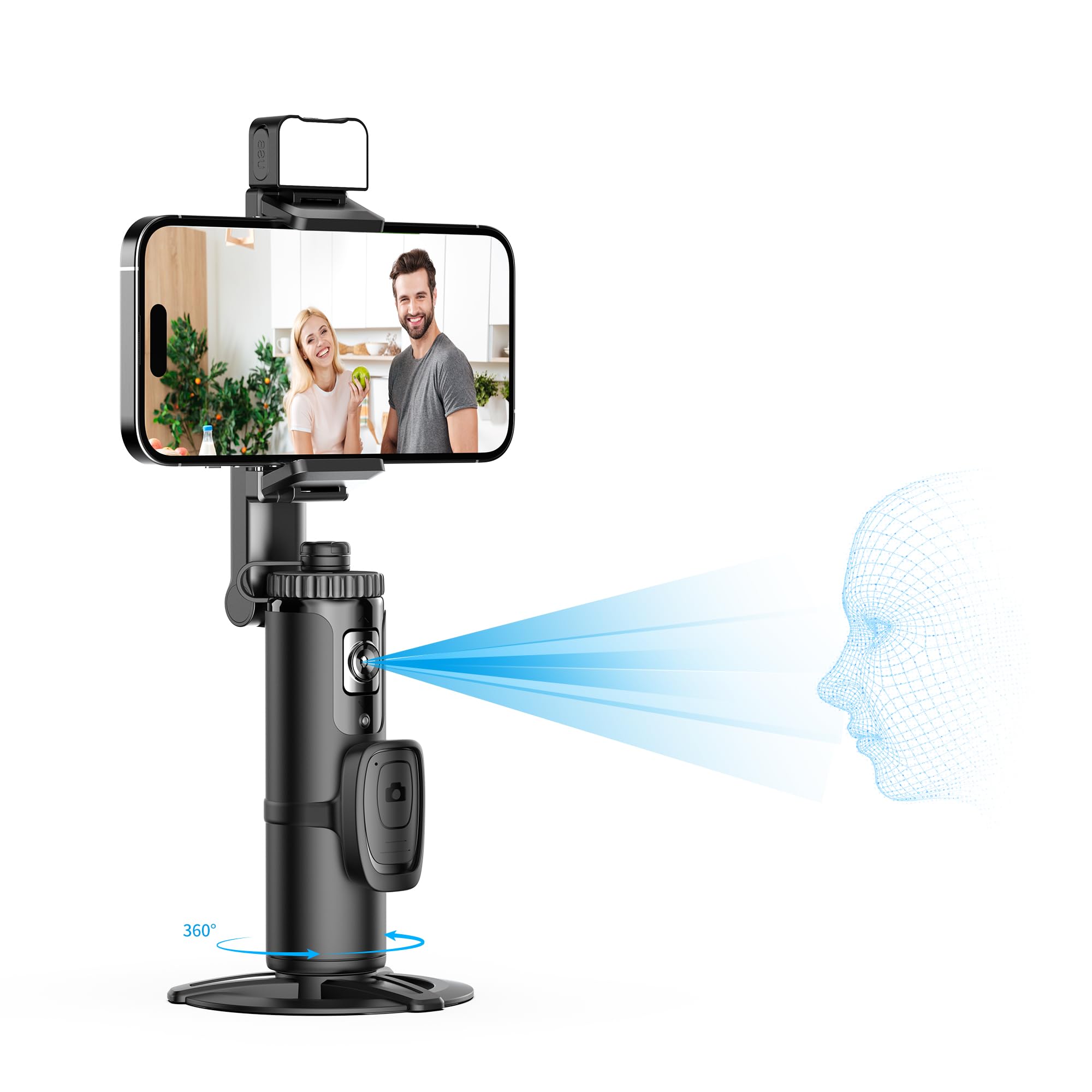 LYSOATUR Auto Face Tracking Tripod 360° Rotating Auto Tracking Phone Holder with Remote and Gesture Control,No App, for Live Video Recording Tiktok