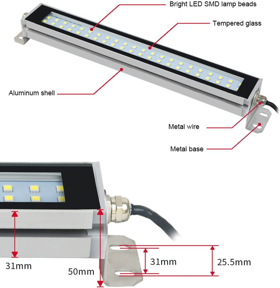 Lampa Robocza Z Obudową Ze Stopu Aluminium Przeciwwybuchowego Obrotowa Lampa Rurowa 360°, Wodoodporna Lampa Warsztatowa LED Lampa Do Maszyn CNC Do Oświetlenia Przemysłowego(Size:15W,Color:110-220v)
