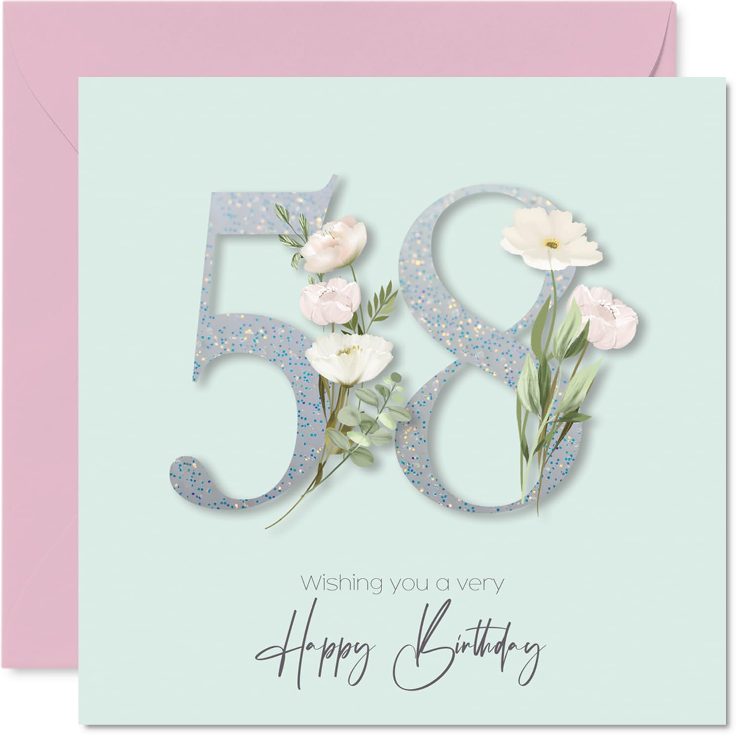 58th Birthday Cards for Women - Fancy Floral Flowers - Happy Birthday Card for 58 Year Old Woman Grandma Auntie Nan Nanny, 145mm Bday Greeting Cards
