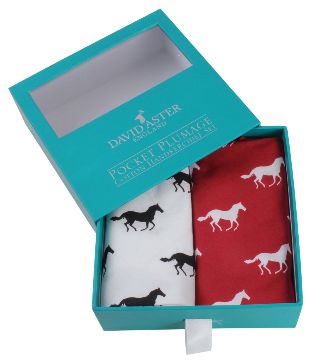 Dalaco Red And White Set Of 2 David Aster Horse Handkerchiefs/Hankies In A Handy Drawer Box, One Each Of - With Galloping Horses Across The Hankies
